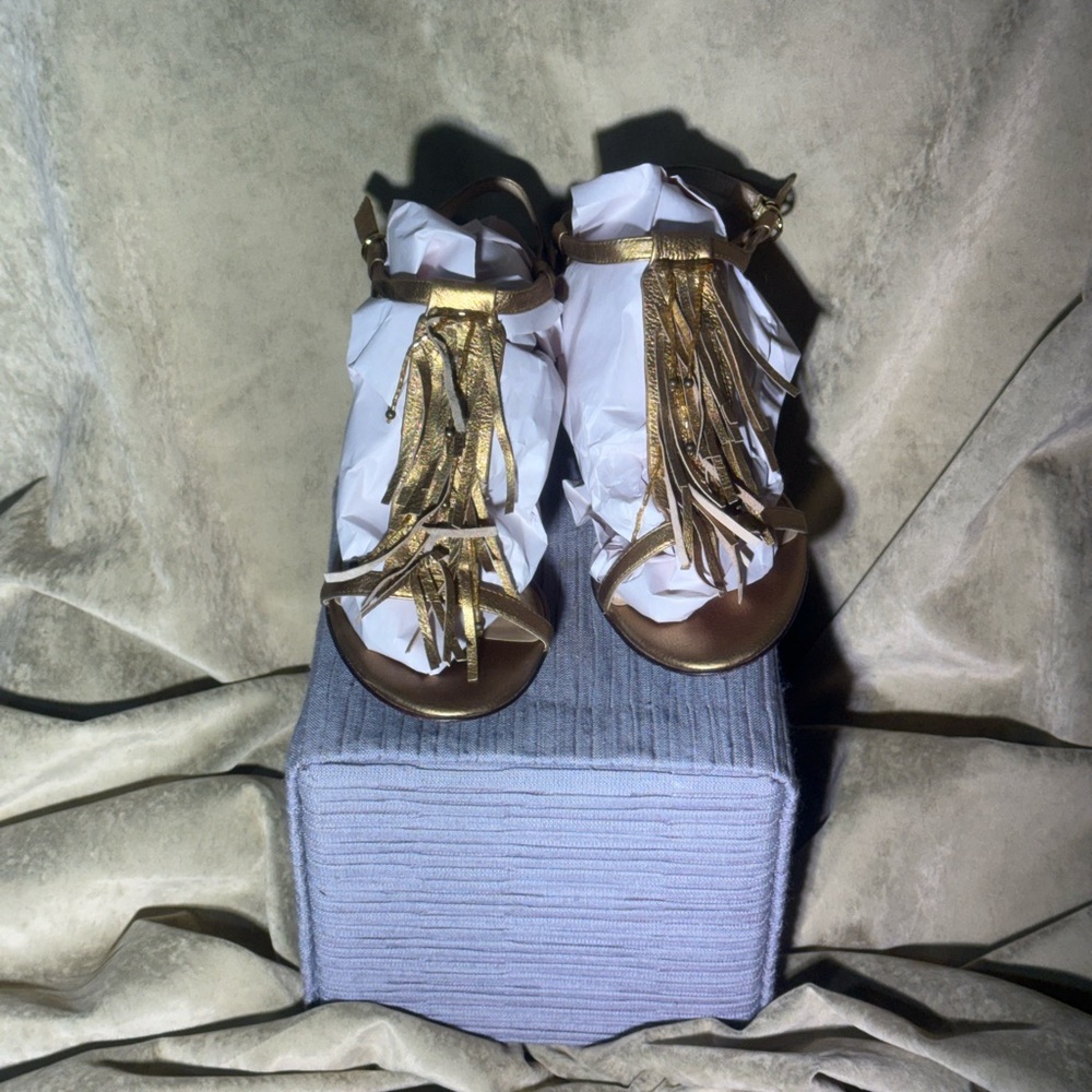 Michael Kors Gold Fringe T-Strap Sandals